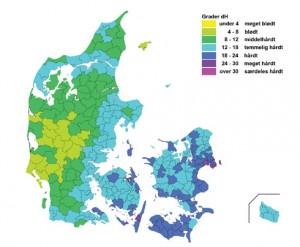 Dureté de l'eau dans Danemark